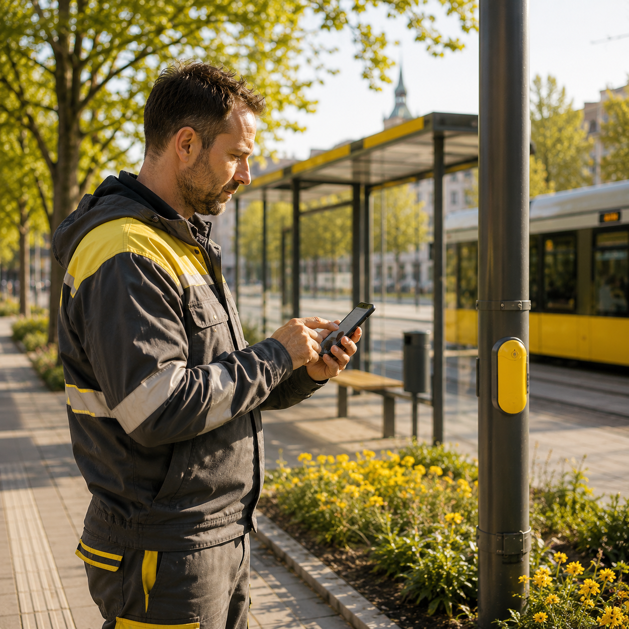 Förster bei der Prüfung von Bäumen mit On-Premise Xpert-Timer cloud Zeiterfassung