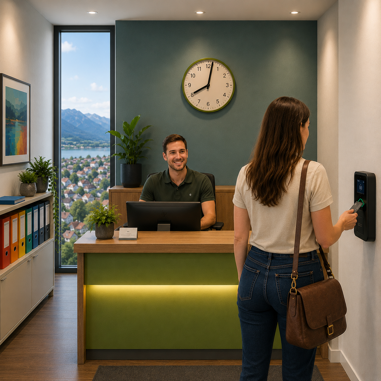 Empfangsbereich eines mittelständischen Unternehmens mit digitaler Arbeitszeiterfassung via Xpert-Timer Works