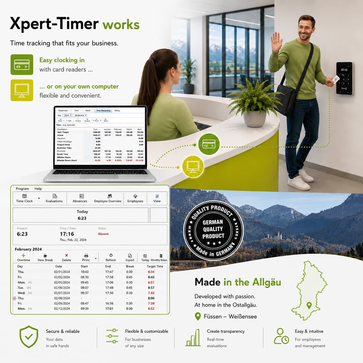 Attendance tracking with card reader or PC – Xpert-Timer Works