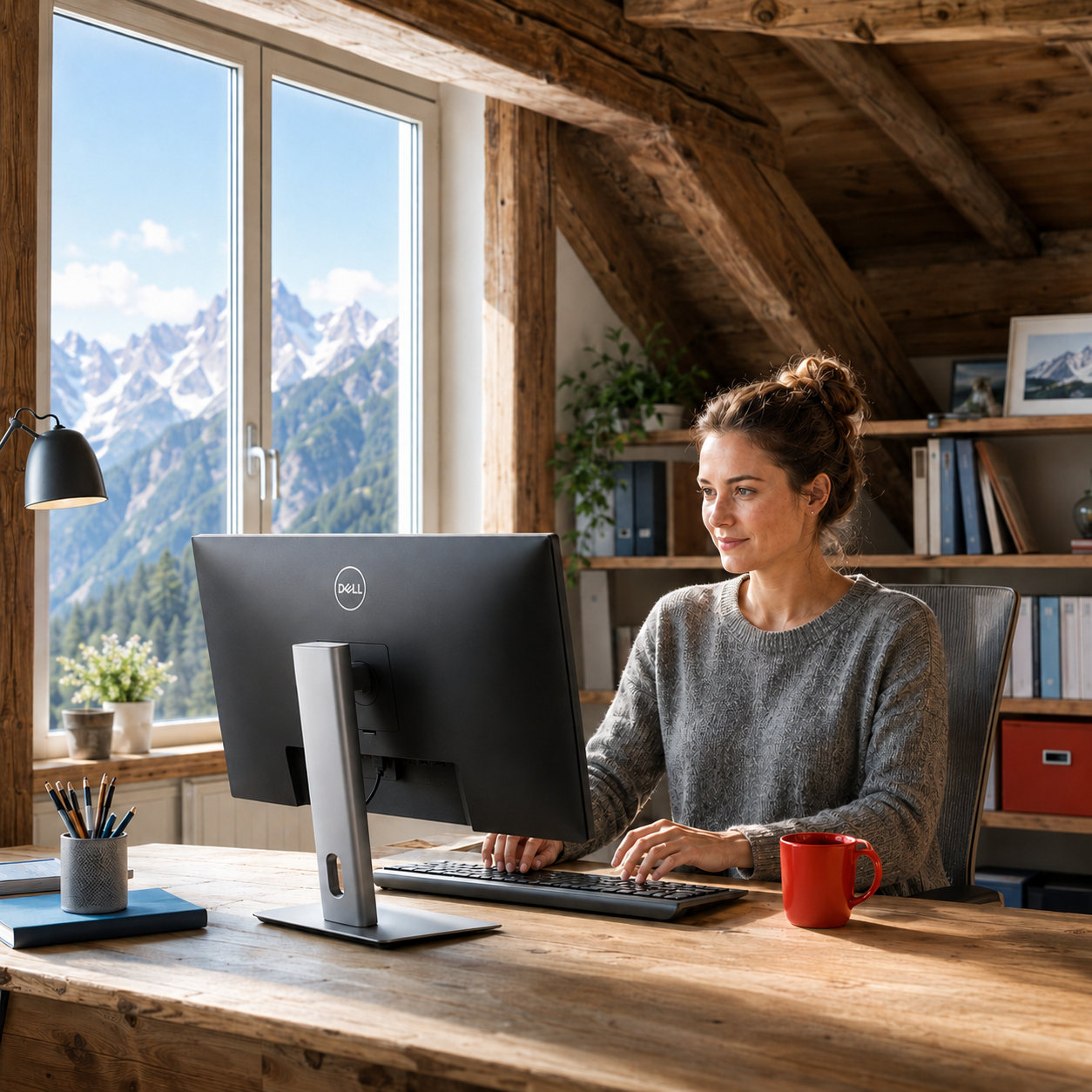 Frau im Homeoffice - Zeiterfassung mit Xpert-Timer Basic